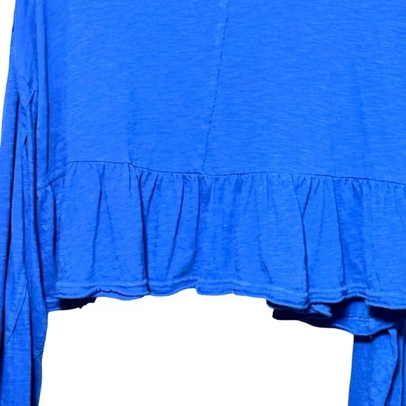 Pilcro | Anthropologie Textured Long Balloon Sleeve Cropped Blue Blouse Top - Picture 7 of 9